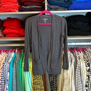 Loft dark gray long sleeve open front linen cardigan size XS